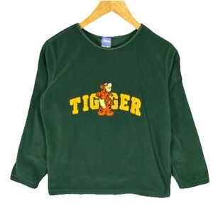 Disney Tigger Green Fleece Sweatshirt Women's Long Sleeve Tiger Appliqué vintage